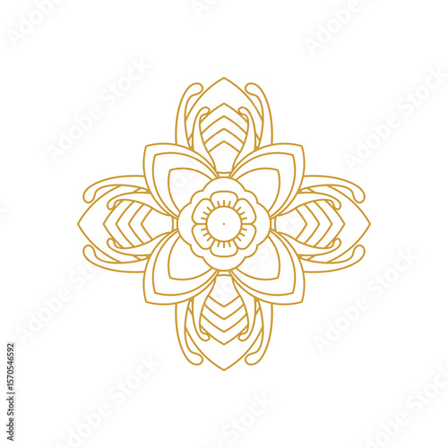 Ornamental mandala pattern featuring golden symmetrical floral motifs. Illustration vector design. EPS 10