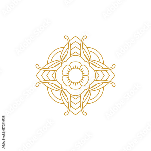 Ornamental mandala pattern featuring golden symmetrical floral motifs. Illustration vector design. EPS 10