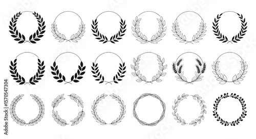 Set of Laurel Wreath Circle Frames for Logos, Emblems, Awards, and Design Elements