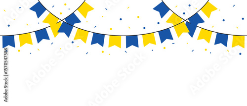 Seamless flag of Ukraine party bunting border. Flat design illustration.	