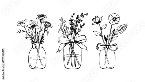 Flower vase floral line art