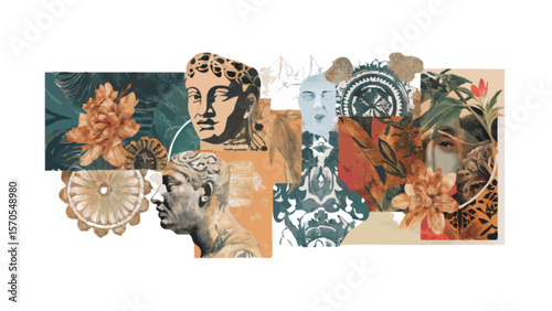 Floral art with ancient busts