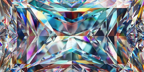 Square Iridescent Cut Diamond 3D Glass Texture Abstract Art Gloss Transparent Gem