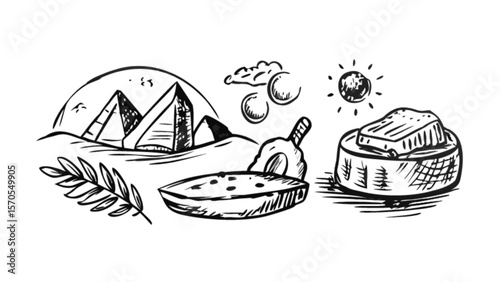 Egyptian pyramids scene drawing