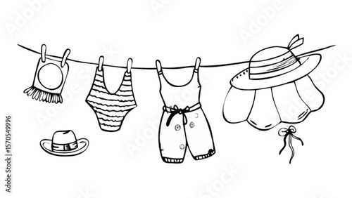 Summer clothes line drawing