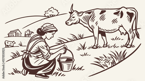 Vintage dairy farm and farmer