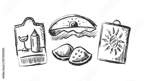 Hand drawn kitchen still life