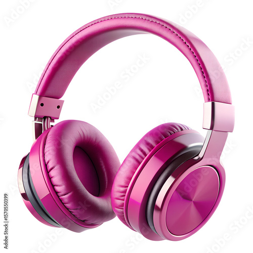 Stylish pink headphones isolated on transparent background