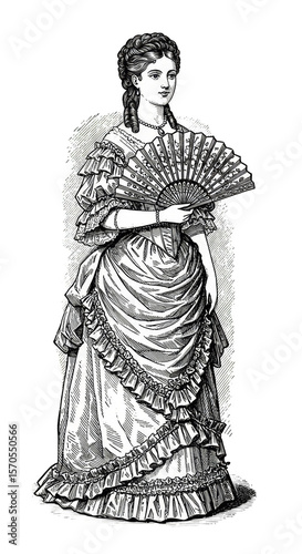 Vintage Woman in Victorian Dress Illustration with Transparent Background