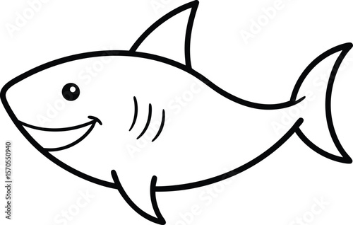 great white shark icon line art vector illustration on transparent background
