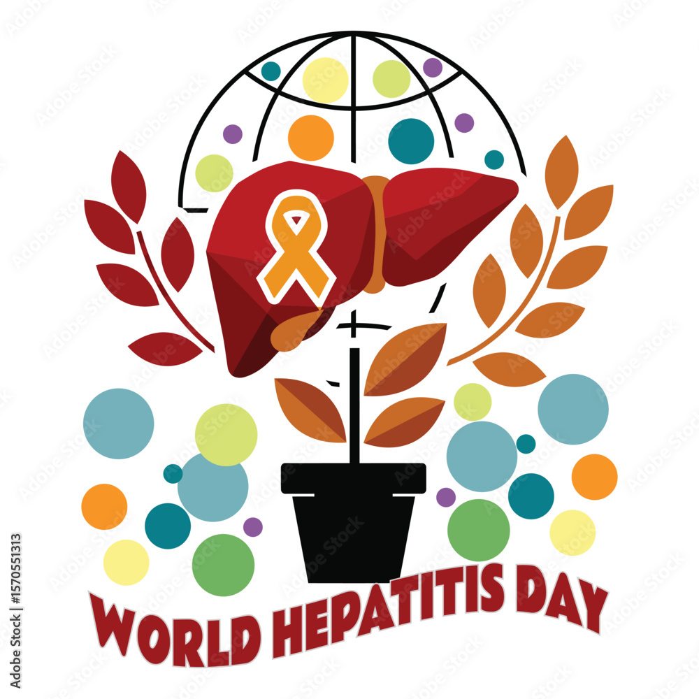 Fototapeta premium World Hepatitis Day Liver Plant Potted Orange Ribbon