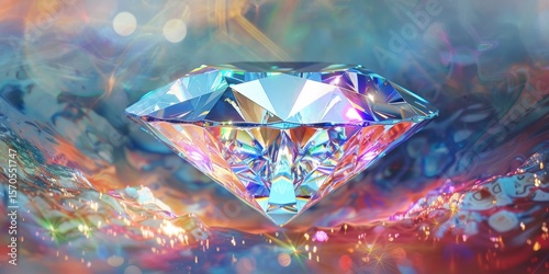 Square Iridescent Cut Diamond 3D Glass Texture Abstract Art Gloss Transparent Gem