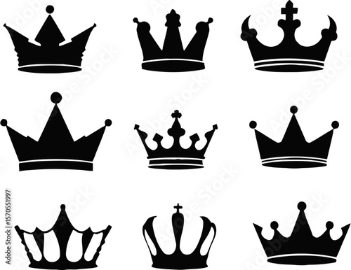 A vector illustration of a simple crown icon collection