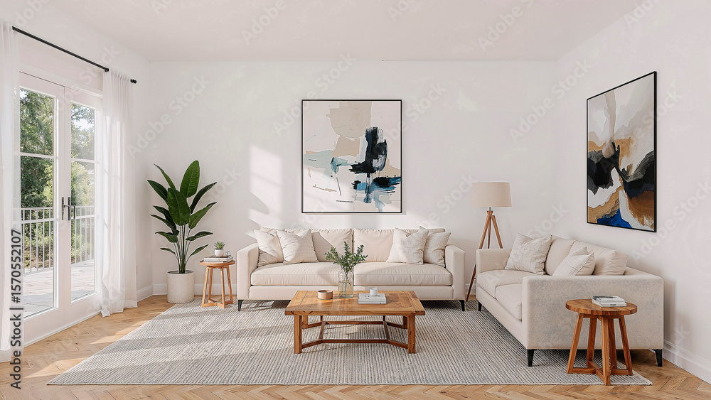 Fototapeta premium Elegant minimalist living room bathed in natural light