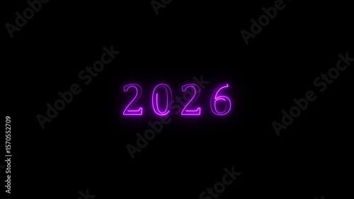 2026 neon text background animation. Glowing neon number text happy new year background.