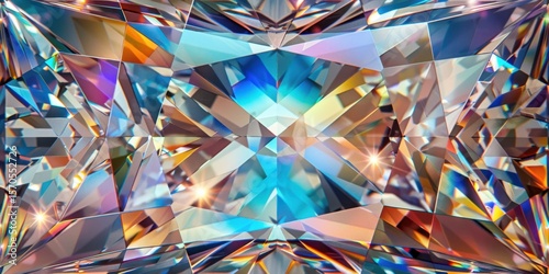 Square Iridescent Cut Diamond 3D Glass Texture Abstract Art Gloss Transparent Gem