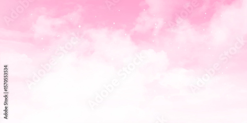 Pink sky with white clouds. valentine's day sweet dream background love and happiness