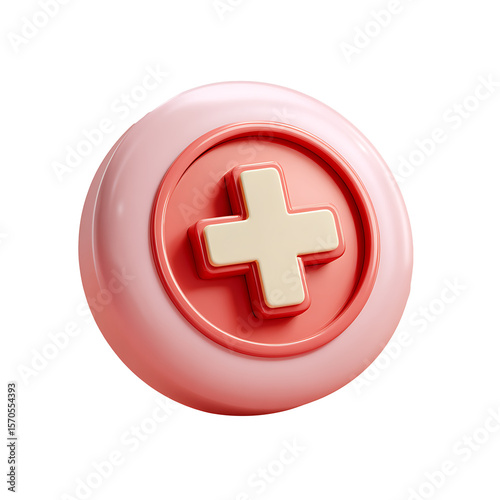 3D Red cross medical icon on transparent background for emergency or health-related design.