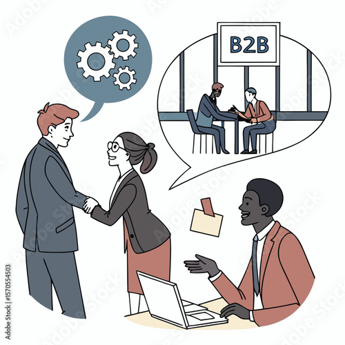 Diverse multiethnic business people, handshake for agreement, b2b deal and cooperation for project Illustrations 