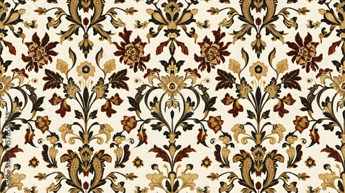 Exquisitely detailed Indonesian batik pattern showcases a timeless marriage of cultural heritage and sophisticated design. Intricate floral vines unfurl symmetrically across a warm cream backdrop