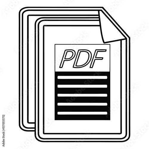 Black and White PDF File Icon Silhouette Isolated on White Background