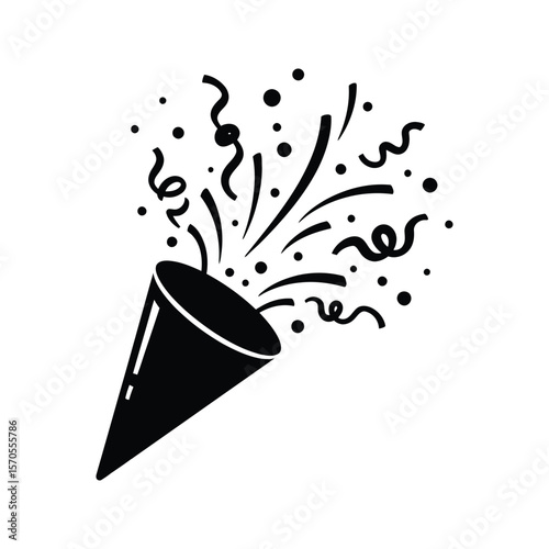 Party Popper Icon Celebration Confetti Festive Clipart Black and White Vector Illustration