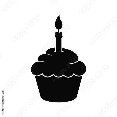 Silhouette of cupcake with candle birthday cupcake dessert sweet treat party celebration