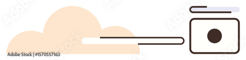 Cloud connected to a storage unit via a thin line, representing data movement. Ideal for technology, cloud computing, storage, networking, digital security, innovation, simple flat metaphor