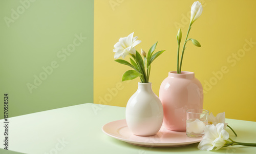 Wallpaper Mural Get Well Soon (Lilies Freesias Carnations) elegant, rounded vase with pale green water, holding a soothing mix Torontodigital.ca