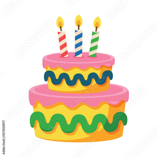 Colorful Cartoon Birthday Cake with Candles