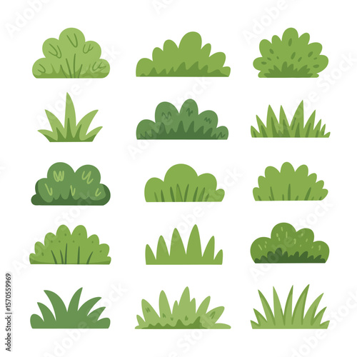 Collection of Cartoon Grass and Bush Illustrations
