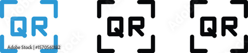 Three qr code icons in blue and black on white rounded square buttons on a white background