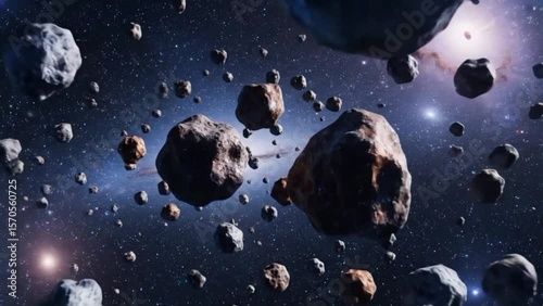 Asteroid Belt Floating in Space