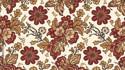 Exquisitely detailed Indonesian batik pattern showcases a timeless marriage of cultural heritage and sophisticated design. Intricate floral vines unfurl symmetrically across a warm cream backdrop