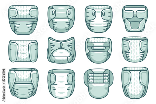 Different Types of Baby Diapers Illustrations