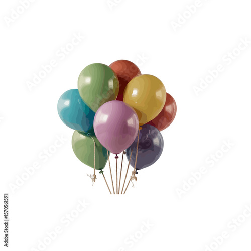 A bunch of colorful balloons isolated against a plain white background     celebrate, holiday, party, decoration, birthday, 