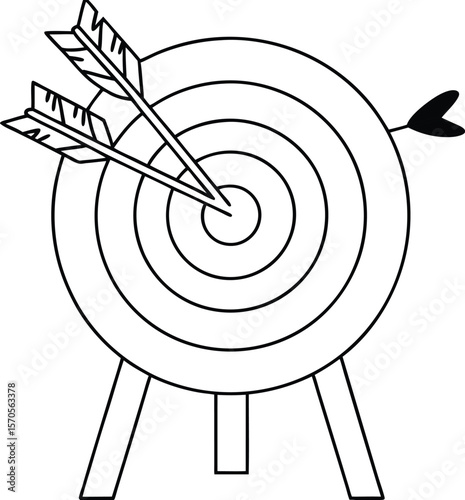 Archery target with arrows and fletching sport bullseye