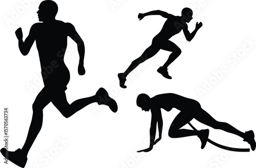 Sprinter Silhouette Vector Set | Running Athlete Clipart in Motion Poses