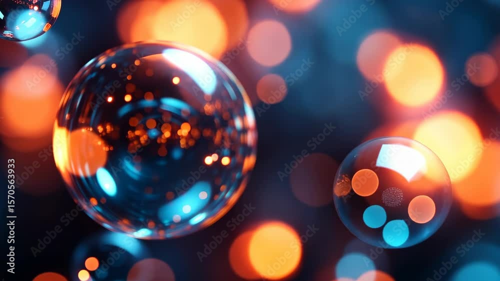 Colorful bubbles floating against a blurred background of vibrant lights and colors Colorful bubbles floating against a blurred background of vibrant lights and colors