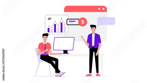 finance team auditing internal company budget flat vector illustration
