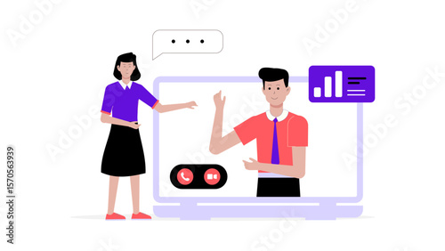 CEO hosting virtual company-wide town hall flat vector illustration