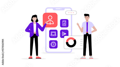 startup creating no-code app for internal tools flat vector illustration