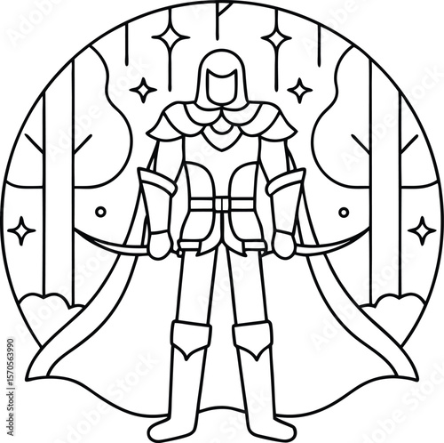Warrior ornate armor cape sword forest stars vector