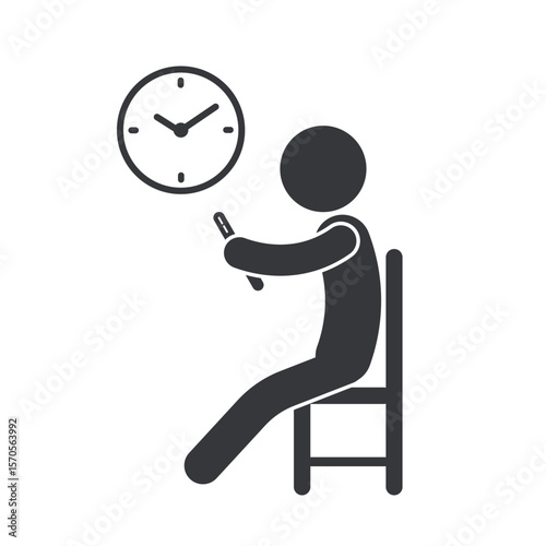 Isolated pictogram showing screen time on mobile phone with clock symbol, representing digital usage duration, phone habits, and technology time awareness.