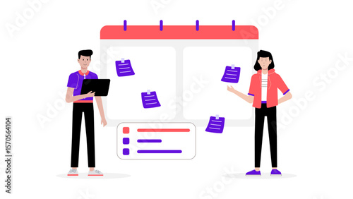 employees tracking work progress in app flat vector illustration