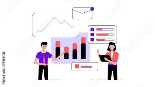 startup team planning hackathon event flat vector illustration
