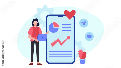 marketing reviewing social media performance data flat vector illustration