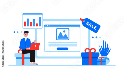 e-commerce team planning holiday marketing campaign flat vector illustration