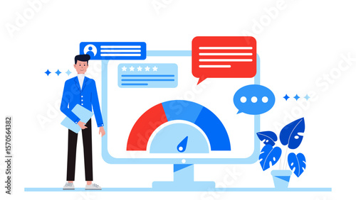 customer support tracking ticket resolution rate flat vector illustration