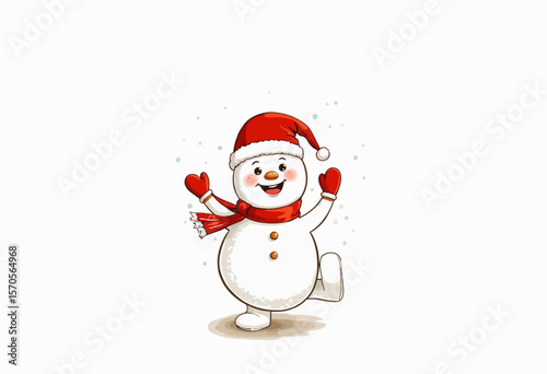 Cheerful snowman in red hat and scarf celebrating winter season  